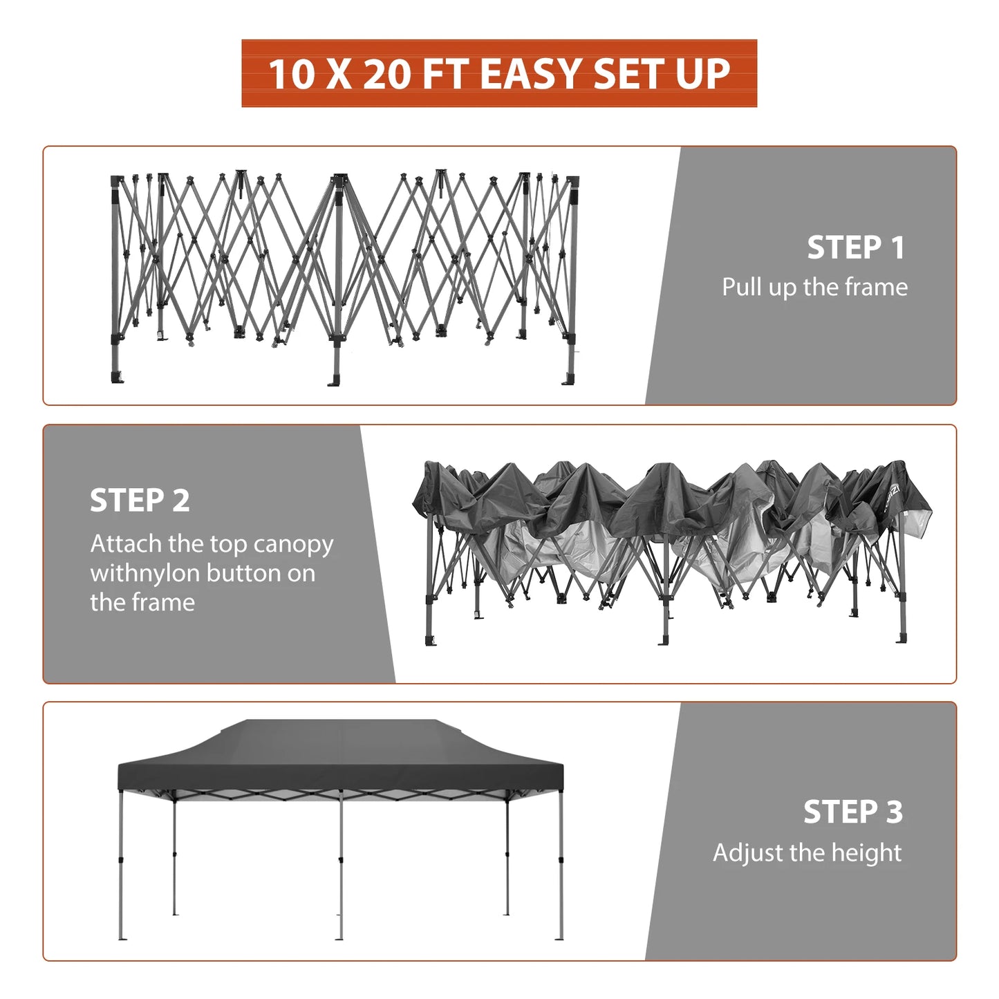 10x20FT Pop Up Canopy Tents for Parties, 10 x 20 Heavy Duty Commercial Instant Event Party Tent Easy Up Gazebo with Roller Bag