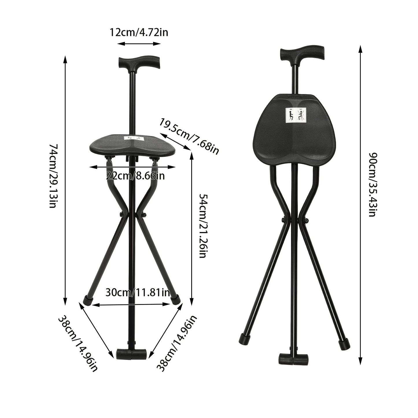 Portable Folding Walking Cane with Tripod Chair Seat Stool Heavy Duty Adjustable Walking Stick with Seat Folding