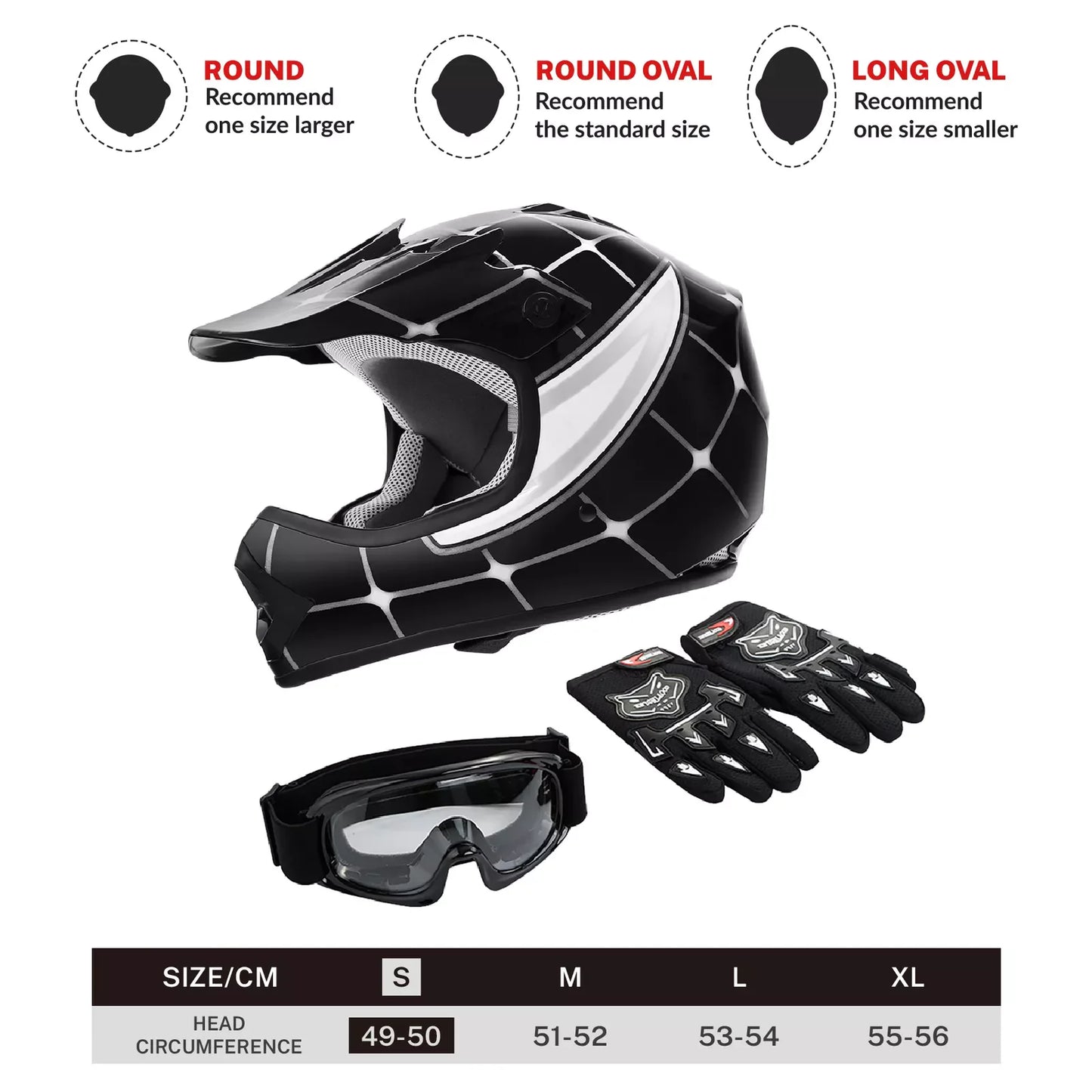 DOT Youth Kids Helmet Dirt Bike ATV Motocross Off-Road S/M/L/XL Goggles Gloves