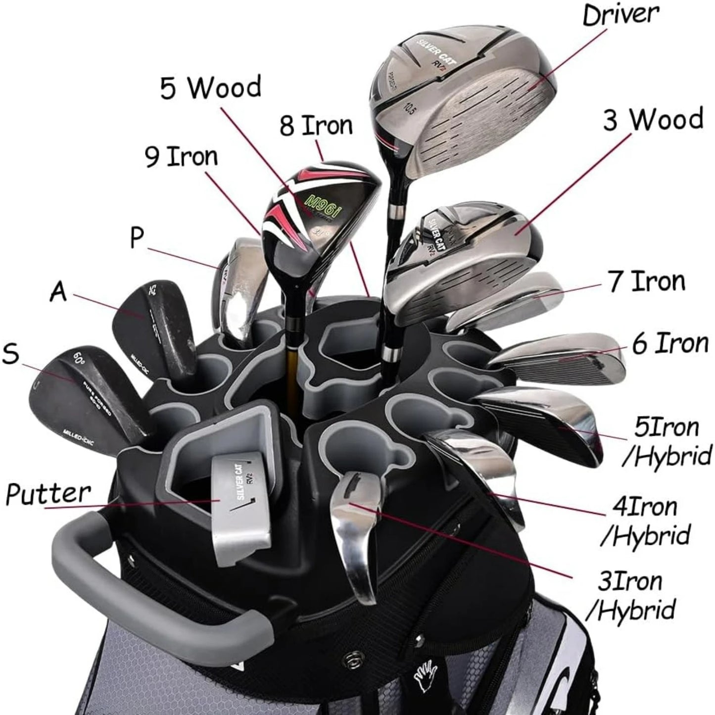 T-Lock Golf Cart Bag with 14 Way Organizer Divider Top, Premium Cart Bag with Handles and Rain Cover for Men