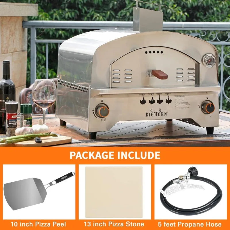 BIG HORN OUTDOORS Gas Pizza Oven, Portable Propane Pizza Oven with 13 inch Pizza Stone