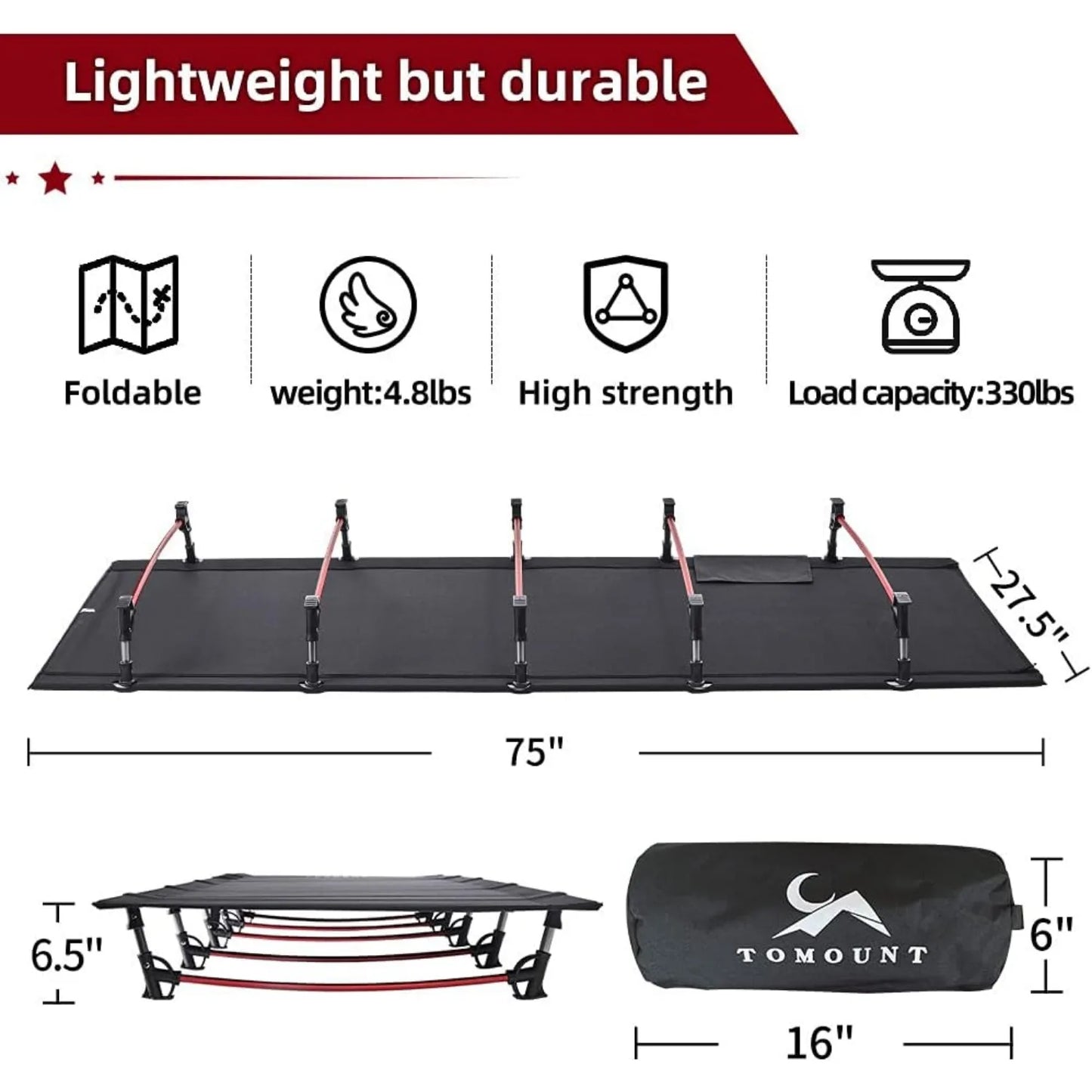 Compact Camping Cot Backpacking Ultralight Folding Lightweight Cot Easy Set Up Heavy Duty for Outdoor Hiking Travel Beach Army