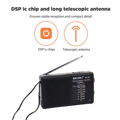 Mini Radio AM FM AA Battery Operated Portable Radio Full-wave Band Emergency Radio Receiver Telescopic Antenna Mono Channel