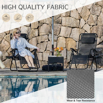 JHK Zero Gravity Set of 2 Portable Recliner Camping Patio Outdoor Garden Lounge Chair with Cup Holder Trays Adjustable Pillow