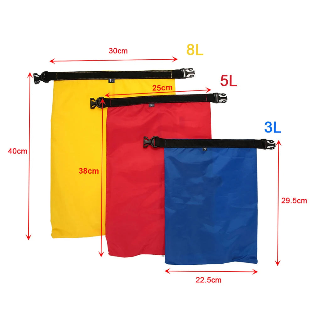 Pack of 3 Waterproof Bag 3L+5L+8L Outdoor Ultralight Dry Sacks for Camping Hiking Traveling