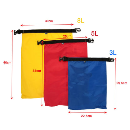 Pack of 3 Waterproof Bag 3L+5L+8L Outdoor Ultralight Dry Sacks for Camping Hiking Traveling