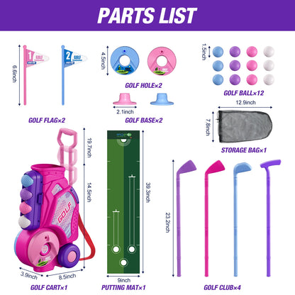 Toddler Golf Set for 3-6+ Years Old Boys Girls, Upgraded Golf Cart with Unique Shoulder Strap,Indoor and Outdoor Golf Toys Gifts