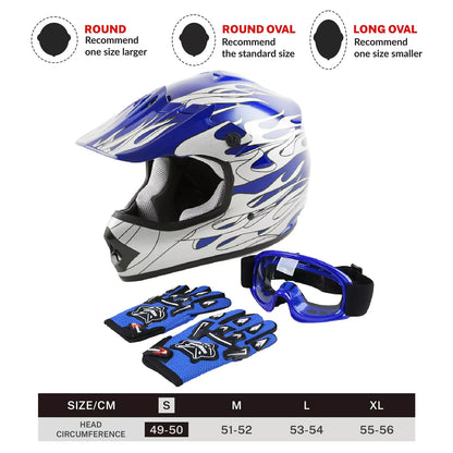 DOT Youth Kids Helmet Dirt Bike ATV Motocross Off-Road S/M/L/XL Goggles Gloves