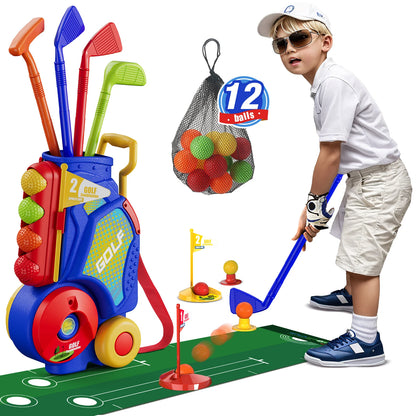 Toddler Golf Set for 3-6+ Years Old Boys Girls, Upgraded Golf Cart with Unique Shoulder Strap,Indoor and Outdoor Golf Toys Gifts