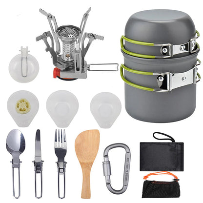 Portable Camping Cookware Set Outdoor Pot Tableware Kit Cooking Water Kettle Pan Travel Cutlery Utensils Hiking Picnic Tourist