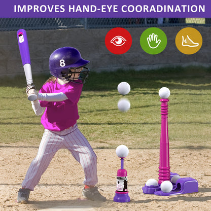 T Ball Sets for Kids 3-5 5-8, Tee Ball Set with Automatic Pitching Machine Adjustable Batting Bat Outdoor Sport for Kids Toys