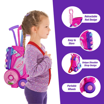 Toddler Golf Set for 3-6+ Years Old Boys Girls, Upgraded Golf Cart with Unique Shoulder Strap,Indoor and Outdoor Golf Toys Gifts