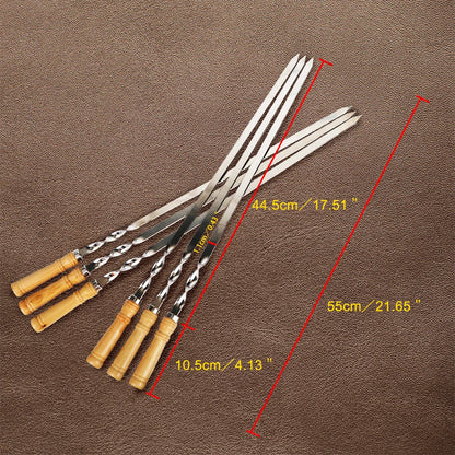 Barbecue Grill Stick Wood BBQ Fork Stainless steel Outdoors Grill Needle BBQ Skewers 55cm 21.65" Long Handle Shish Kebab