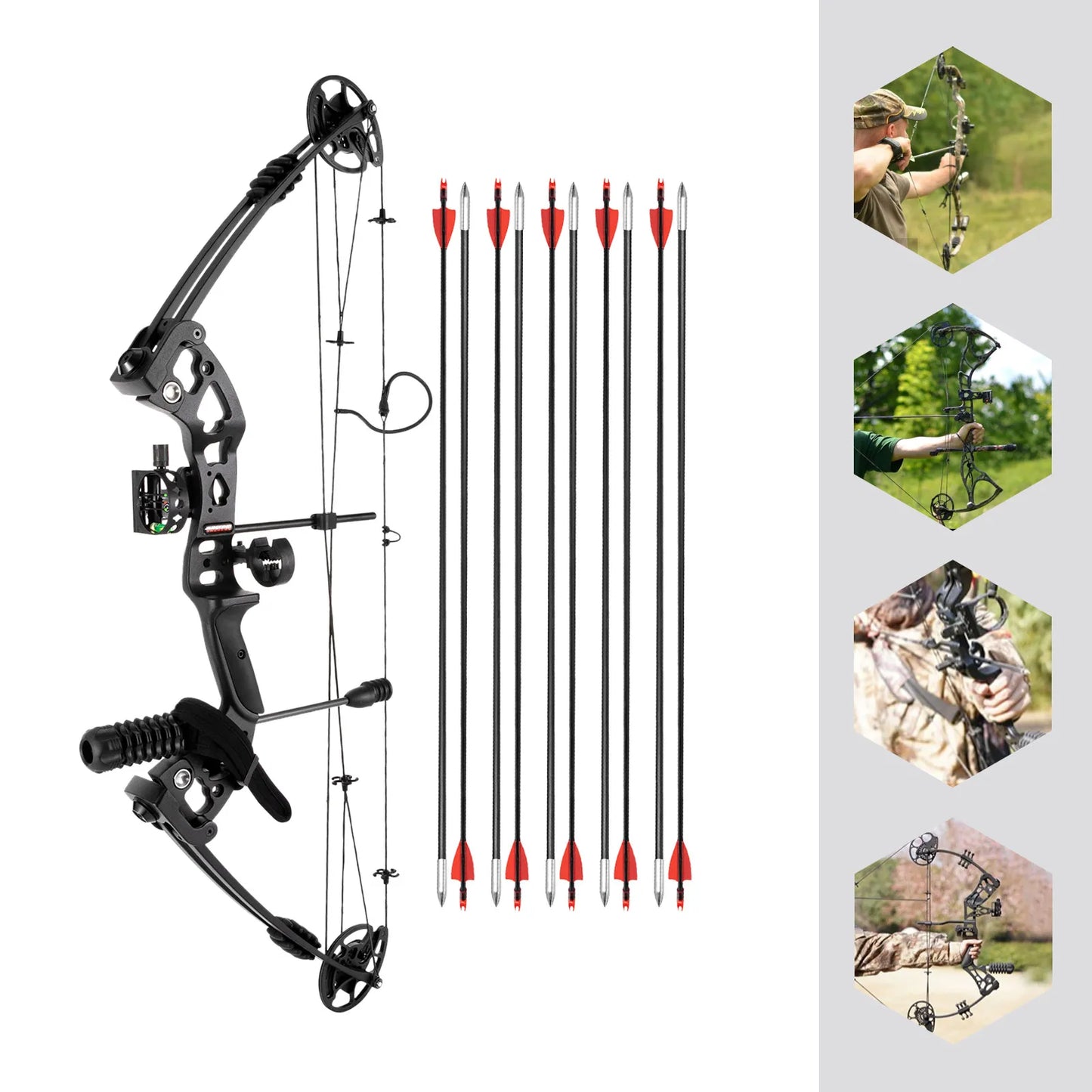 Compound Bow and Arrow Set Archery 30-55lbs Adjustable Right Hand 70% Let-off Adult Outdoor Shooting Hunting Bow