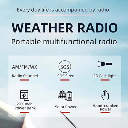 STONEGOE Mergency Radio Solar Power Hand Crank Radio FM AM WB NOAA Weather Radio with LED Flashlight SOS Alarm 2000mAh