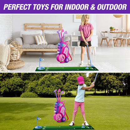 Toddler Golf Set for 3-6+ Years Old Boys Girls, Upgraded Golf Cart with Unique Shoulder Strap,Indoor and Outdoor Golf Toys Gifts