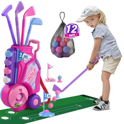 Toddler Golf Set for 3-6+ Years Old Boys Girls, Upgraded Golf Cart with Unique Shoulder Strap,Indoor and Outdoor Golf Toys Gifts