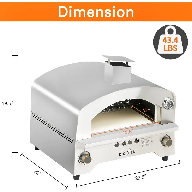 BIG HORN OUTDOORS Gas Pizza Oven, Portable Propane Pizza Oven with 13 inch Pizza Stone