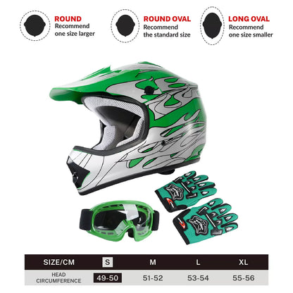 DOT Youth Kids Helmet Dirt Bike ATV Motocross Off-Road S/M/L/XL Goggles Gloves