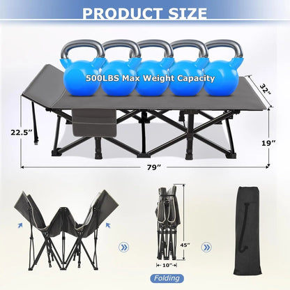 Camping Cot, 32In XXL Folding Camping Cot Heavy Duty Sleeping Bed for Adults 1200D Double Layer Oxford Cots for Camping