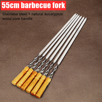 Barbecue Grill Stick Wood BBQ Fork Stainless steel Outdoors Grill Needle BBQ Skewers 55cm 21.65" Long Handle Shish Kebab