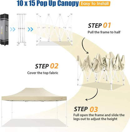 10x15 Pop up Canopy Tent for Parties, Heavy Duty Easy Setup Tent Without Sidewalls, Outdoor Commercial Instant Gazebo Wedding