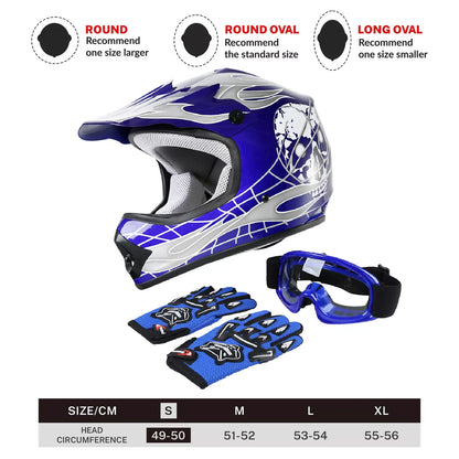 DOT Youth Kids Helmet Dirt Bike ATV Motocross Off-Road S/M/L/XL Goggles Gloves