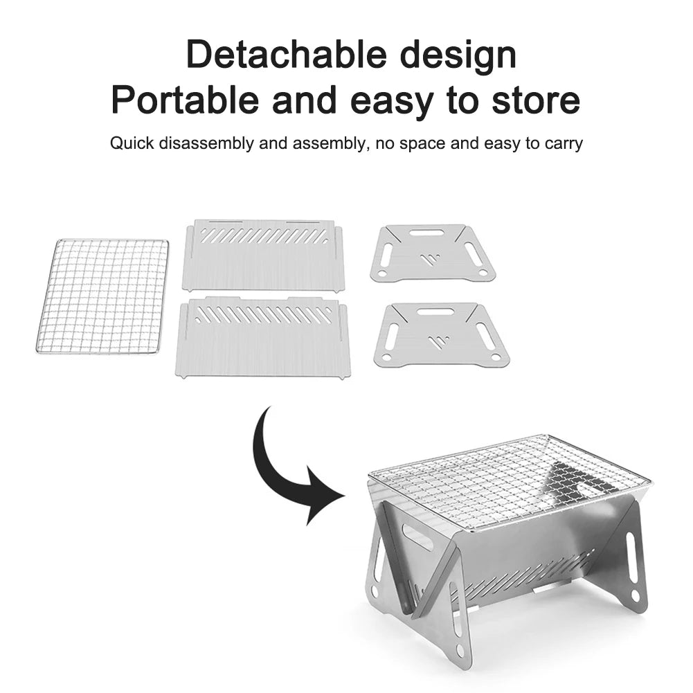 Outdoor Picnic Portable Folding Stove Camping Equipment Stainless Steel Incinerator Grill Mini BBQ Charcoal Camping Stove