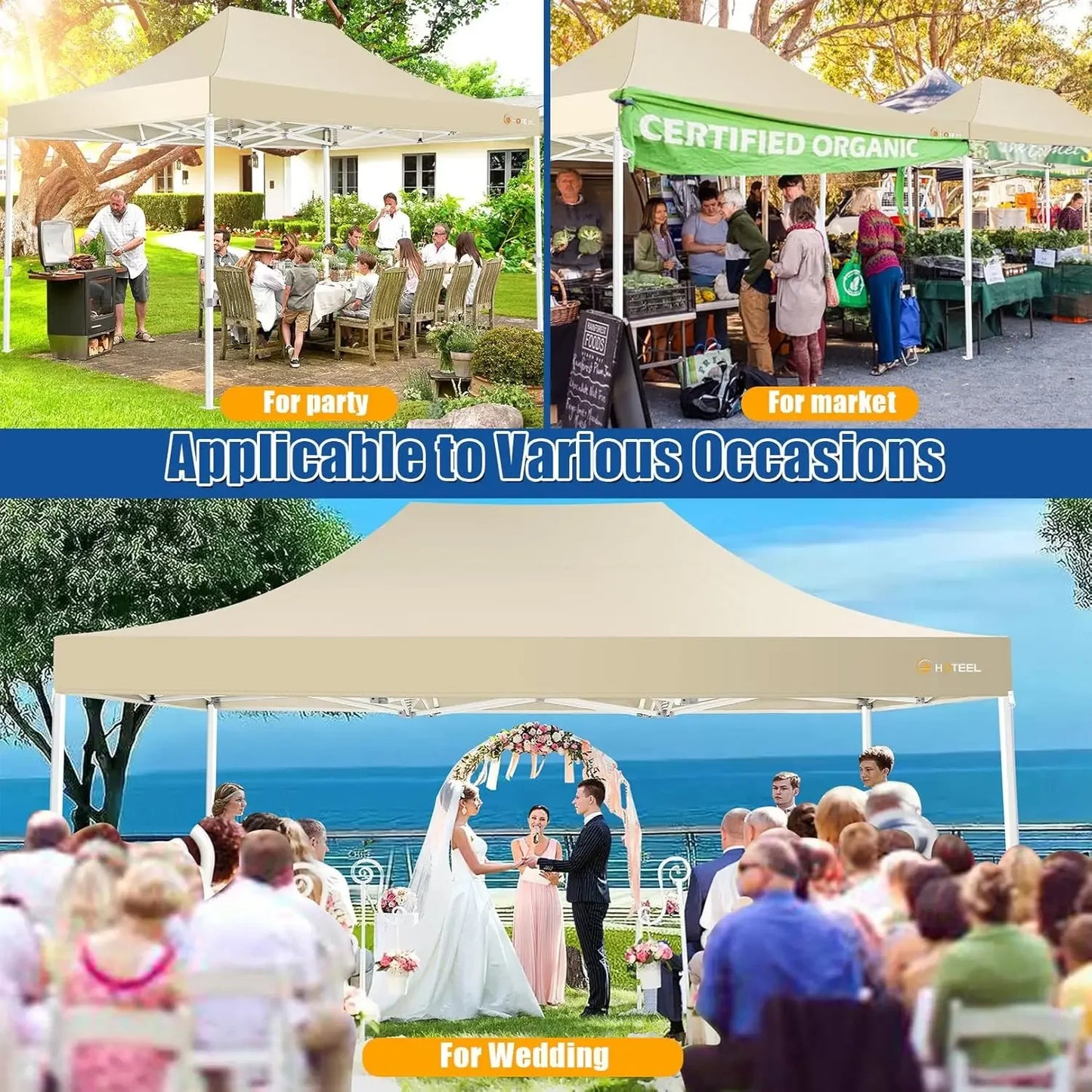 10x15 Pop up Canopy Tent for Parties, Heavy Duty Easy Setup Tent Without Sidewalls, Outdoor Commercial Instant Gazebo Wedding