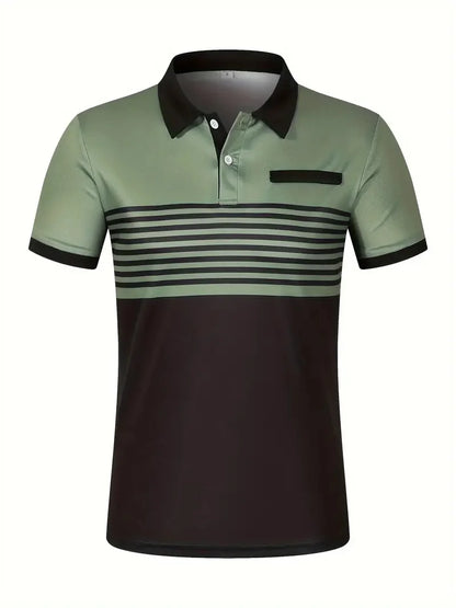 2024 short sleeved summer new item, men's casual polo shirt, V-neck button striped color blocked versatile T-shirt top