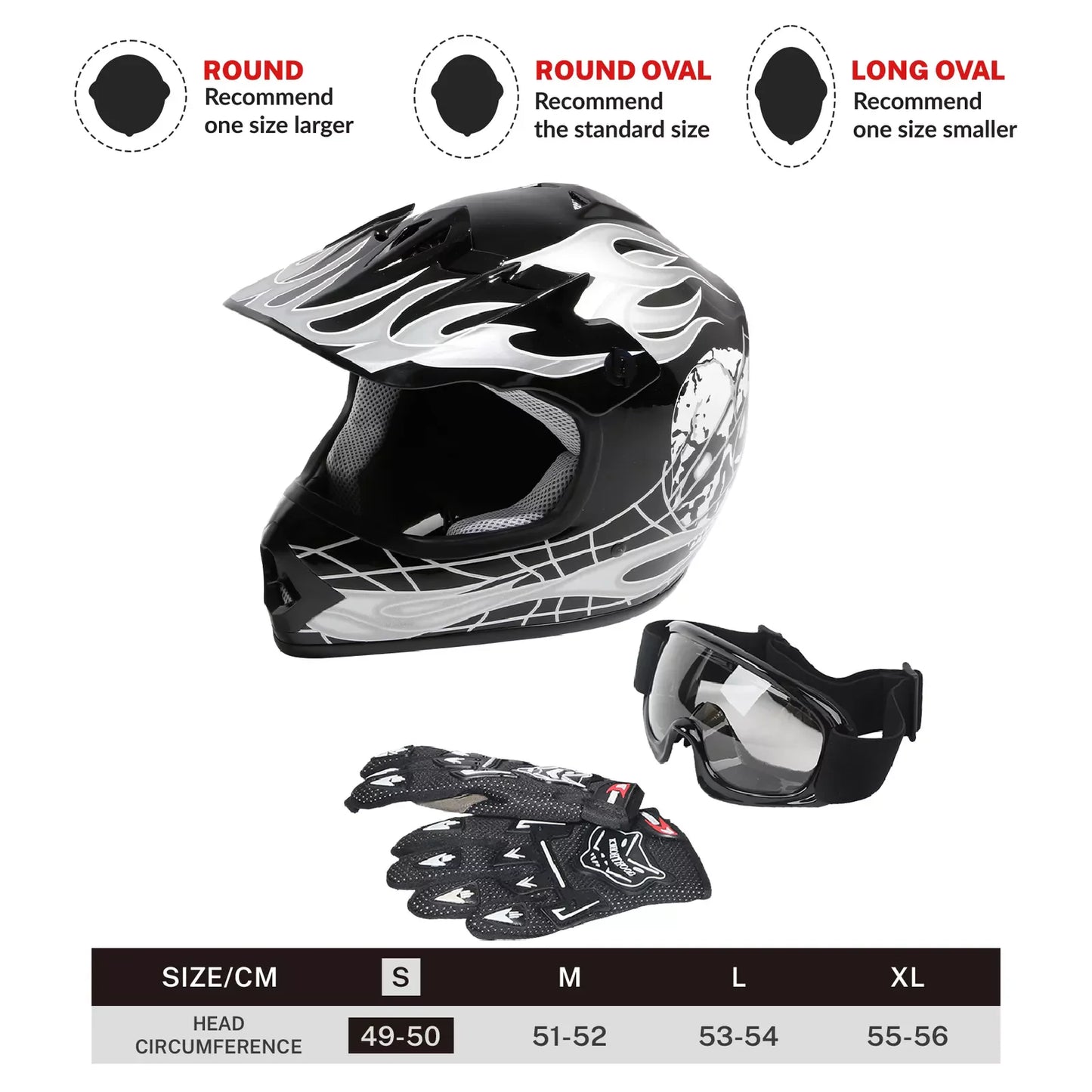 DOT Youth Kids Helmet Dirt Bike ATV Motocross Off-Road S/M/L/XL Goggles Gloves