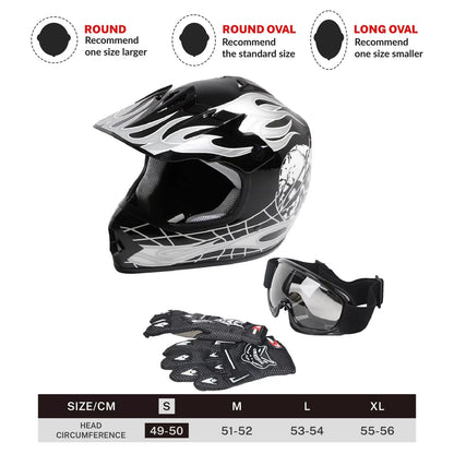DOT Youth Kids Helmet Dirt Bike ATV Motocross Off-Road S/M/L/XL Goggles Gloves