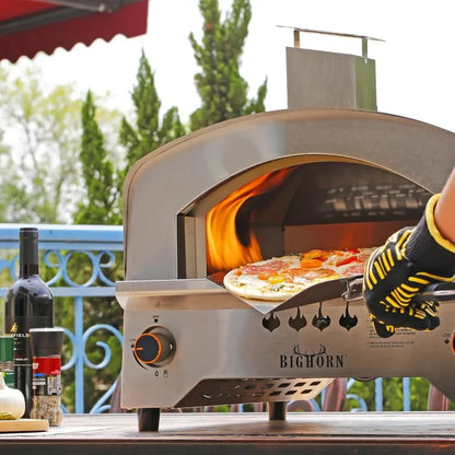 BIG HORN OUTDOORS Gas Pizza Oven, Portable Propane Pizza Oven with 13 inch Pizza Stone