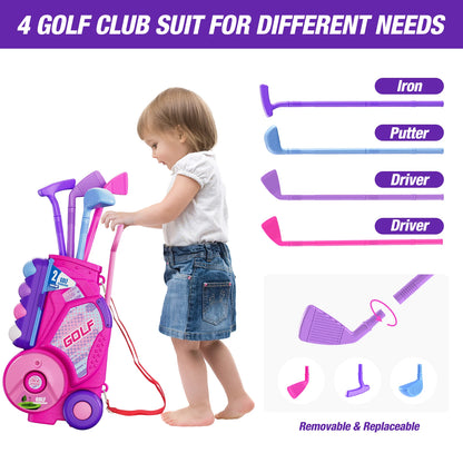 Toddler Golf Set for 3-6+ Years Old Boys Girls, Upgraded Golf Cart with Unique Shoulder Strap,Indoor and Outdoor Golf Toys Gifts