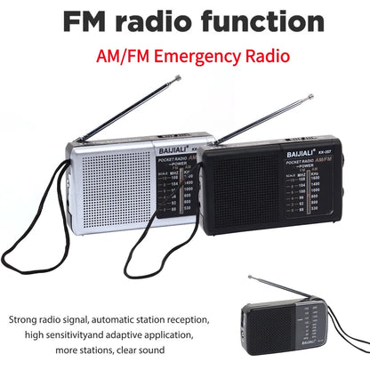 Mini Radio AM FM AA Battery Operated Portable Radio Full-wave Band Emergency Radio Receiver Telescopic Antenna Mono Channel