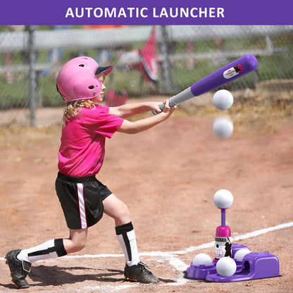 T Ball Sets for Kids 3-5 5-8, Tee Ball Set with Automatic Pitching Machine Adjustable Batting Bat Outdoor Sport for Kids Toys