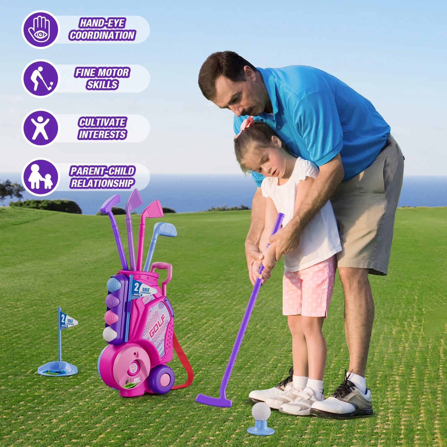 Toddler Golf Set for 3-6+ Years Old Boys Girls, Upgraded Golf Cart with Unique Shoulder Strap,Indoor and Outdoor Golf Toys Gifts