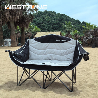 WESTTUNE Oversized Outdoor Couch Double Camping Chair Heavy Duty Outdoor Garden Folding Chair with Cup Holder Support 440 lbs